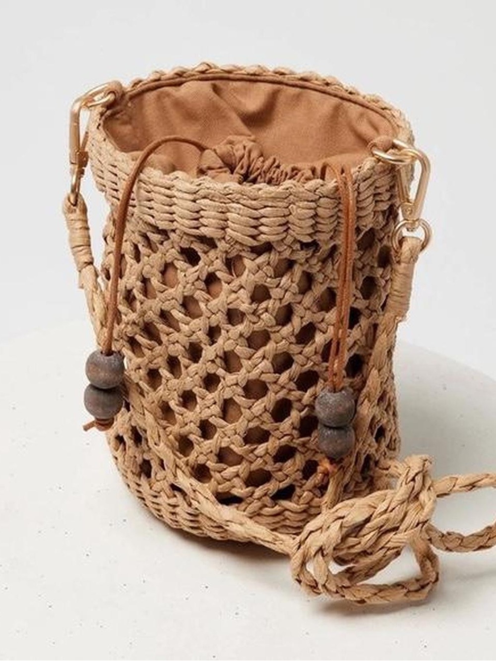 L’ space Sayulita Woven Bucket Crossbody Bag in Natural Tan